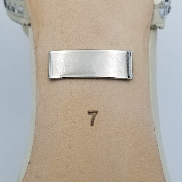 Badgley Mischka Gillian Ankle Strap Open Toe Satin Evening Shoes, Ivory, Size 7 - Picture 14 of 16